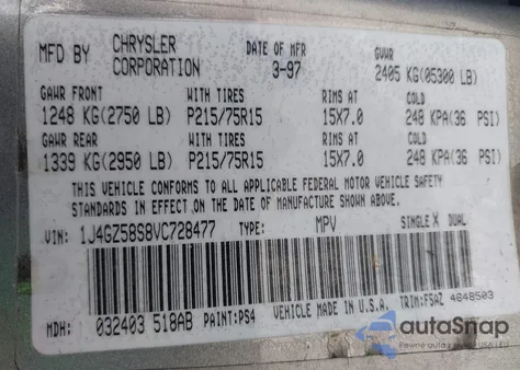 1997 Jeep Grand Cherokee Laredo/Tsi z USA, uszkodzony, nr VIN 1J4GZ58S8VC728477